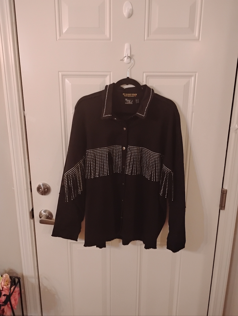 Black Fringe Button-Up Shirt. My wonder Denim Collection. Silver Stud Fringe.
